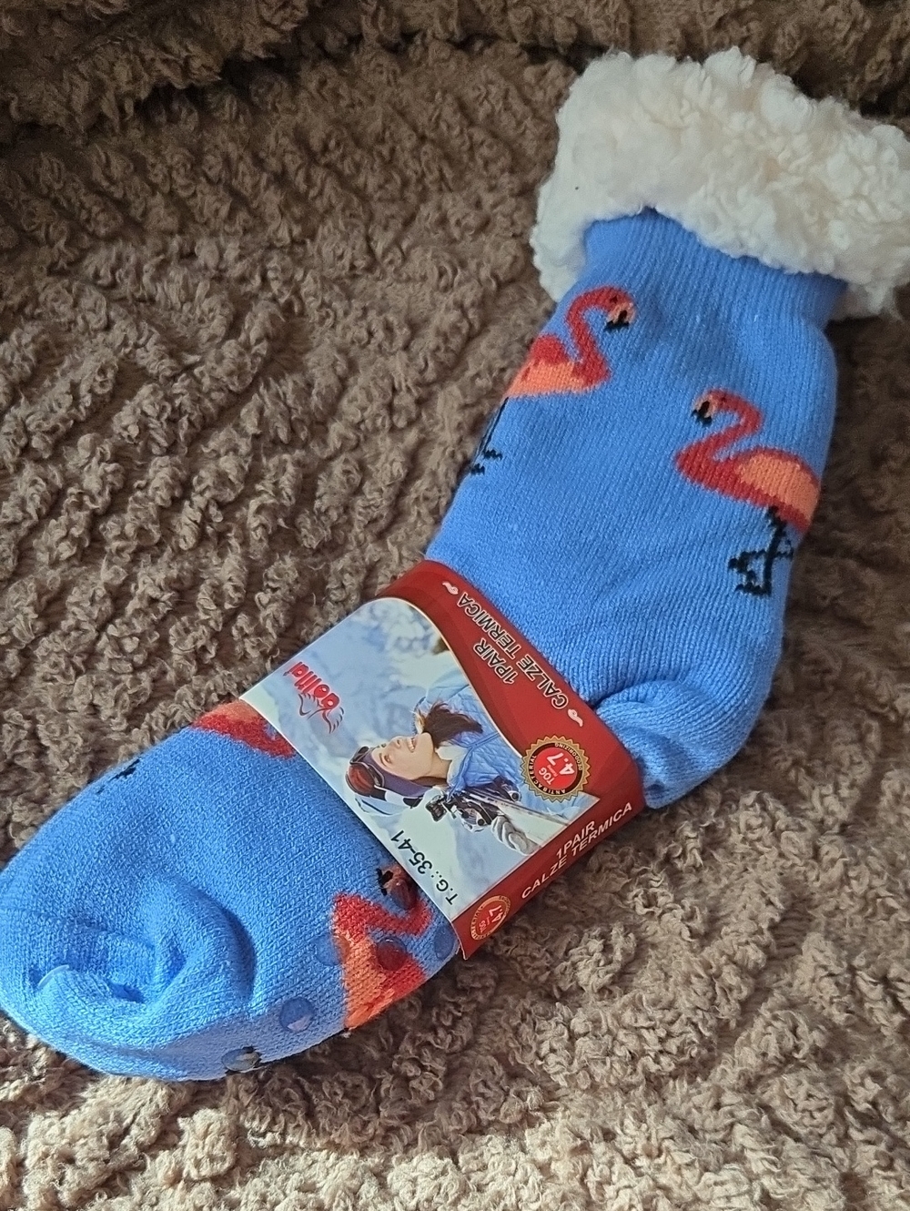 Blue Flamingo Sherpa-Lined Cozy Socks